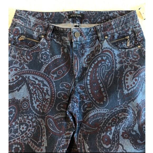 Etcetera navy blue paisley jeans size 2 - Picture 5 of 7